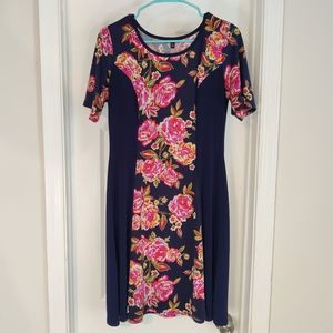 Navy & Floral T-shirt Evening Dress